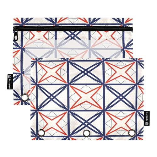 Federmäppchen mit Retro-Sternmuster, 2 Stück, für 3-Ringbuch, glatter Reißverschluss mit transparentem PVC-Fenster, Federmäppchen für Schulbedarf Federmäppchen mit Retro-Sternmuster, 2 Stück, für 3-Ringbuch, glatter Reißverschluss mit transparentem PVC-Fenster, Federmäppchen für Schulbedarf von Nexawaveo