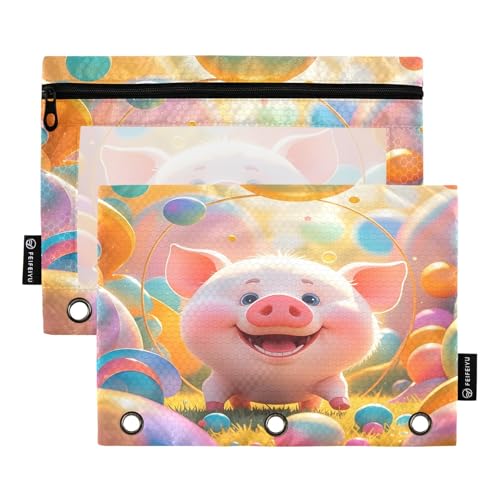 Federmäppchen mit Schweineballon, 2 Stück, für 3-Ringbücher, glatter Reißverschluss mit transparentem PVC-Fenster, Federmäppchen für Schulbedarf Federmäppchen mit Schweineballon, 2 Stück, für 3-Ringbücher, glatter Reißverschluss mit transparentem PVC-Fenster, Federmäppchen für Schulbedarf von Nexawaveo