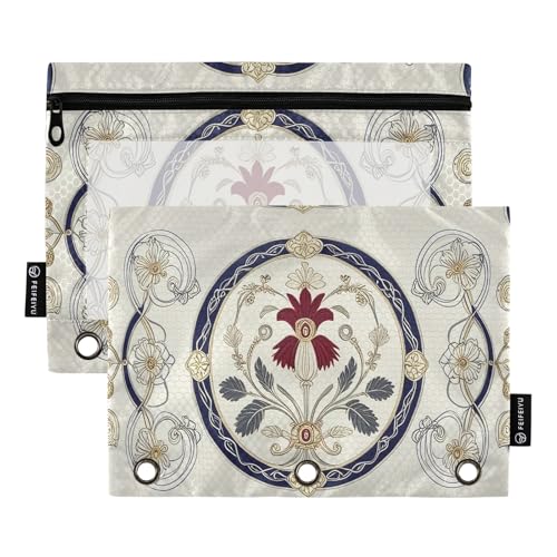 Federmäppchen mit elegantem Blumenmuster, Beige, 2 Stück, für 3-Ringbücher, glatter Reißverschluss mit transparentem PVC-Fenster, Federmäppchen für Schulbedarf von Nexawaveo