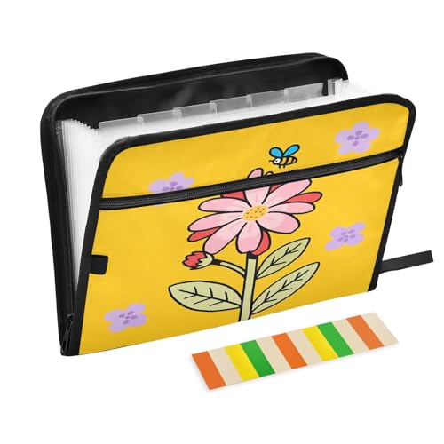 Flower Bee Akkordeon-Aktenordner, 13 Fächer, erweiterbar, mit Etiketten, Rechnungen, Quittungen, Dokumentenhalter von Nexawaveo