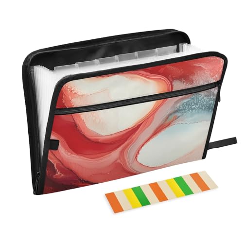 Fluid Art Fächermappe mit 13 Fächern, A4, mit Reißverschluss, Rot, Blau, Weiß von Nexawaveo