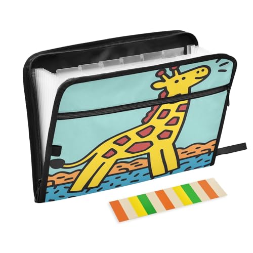 Funky Giraffe Fächermappe mit 13 Fächern, A4, mit Reißverschluss, Blau von Nexawaveo