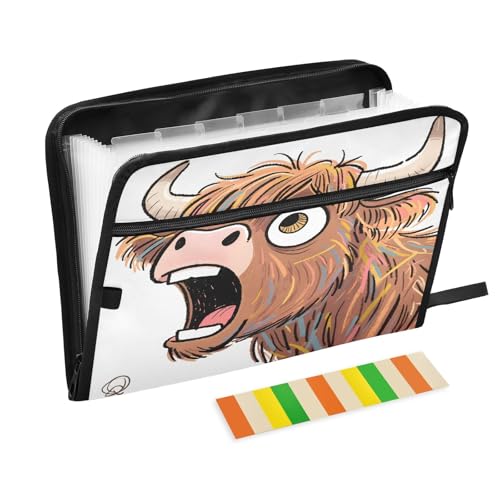 Funny Cow Fächermappe mit Reitern, 13 Taschen, Akkordeon-Aktenordner für Büro, Klassenzimmer, Weiß von Nexawaveo