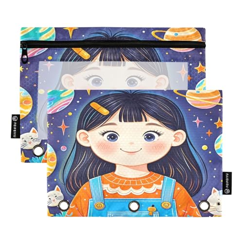 Galactic Figure Dark Federmäppchen-Set für 3-Ringbuch, glatter Reißverschluss mit transparentem PVC-Fenster, Federmäppchen für Schulbedarf, 2 Stück von Nexawaveo