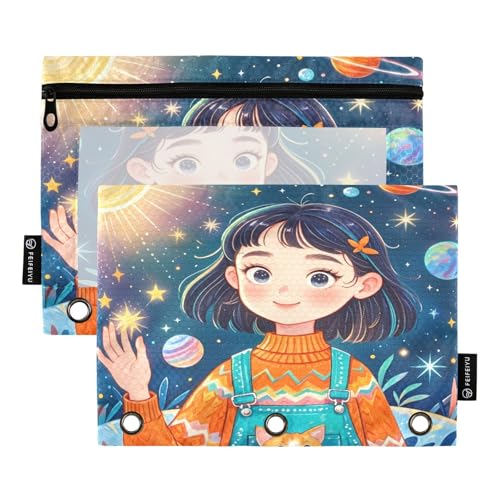 Galactic Figure Starry Federmäppchen-Set für 3-Ringbuch, glatter Reißverschluss mit transparentem PVC-Fenster, Federmäppchen für Schulbedarf, 2 Stück von Nexawaveo