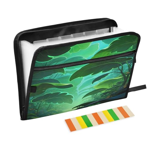 Green Jungle Fächermappe mit Reißverschluss, 13 Taschen, Akkordeon-Dokumenten-Organizer für Arbeit und Zuhause von Nexawaveo