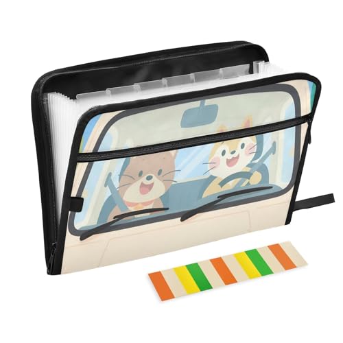 Happy Animals Akkordeon-Aktenordner mit 13 Fächern, erweiterbar, mit Etiketten, Rechnungen, Quittungen, Dokumentenhalter von Nexawaveo