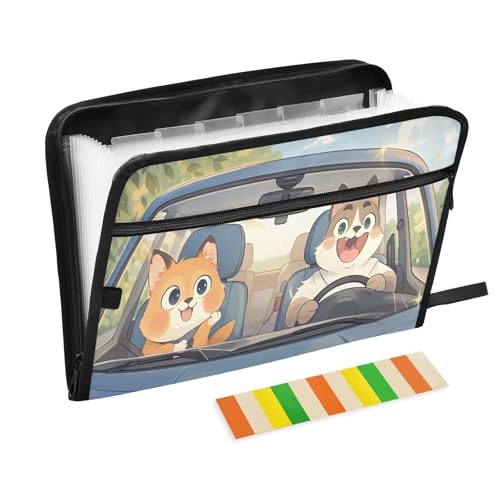 Happy Cats Akkordeon-Aktenordner mit 13 Fächern, erweiterbar, mit Etiketten, Rechnungen, Quittungen, Dokumentenhalter von Nexawaveo