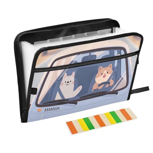 Happy Cats Akkordeon-Aktenordner mit 13 Fächern, erweiterbar, mit Etiketten, Rechnungen, Quittungen, Dokumentenhalter von Nexawaveo