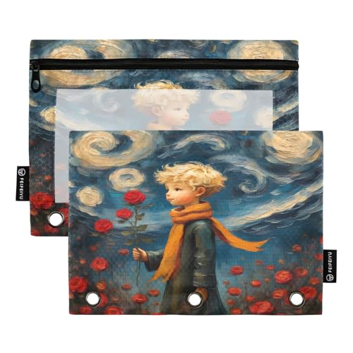 Impressionist Boy Rose Federmäppchen-Set für 3-Ringbuch, glatter Reißverschluss mit transparentem PVC-Fenster, Federmäppchen für Schulbedarf, 2 Stück von Nexawaveo