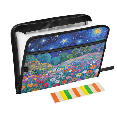 Impressionist Flower Night Fächermappe mit 13 Fächern, A4, Dokumenten-Organizer mit Reißverschluss von Nexawaveo