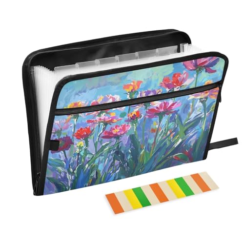 Impressionist Flowers Fächermappe mit Reißverschluss, 13 Taschen, Akkordeon-Dokumenten-Organizer für Arbeit und Zuhause, Blau von Nexawaveo