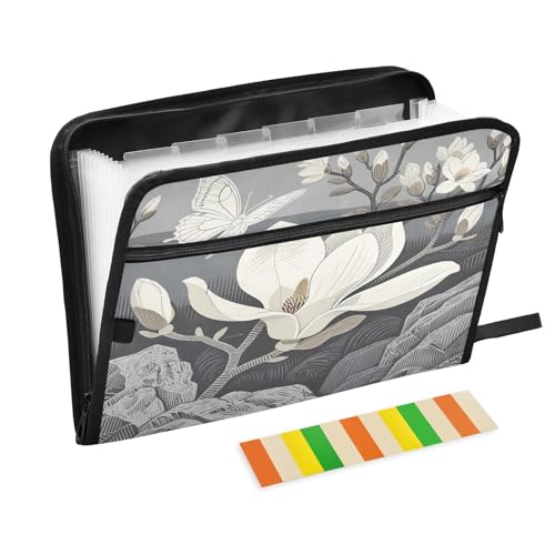 Ink Style Magnolia Fächermappe mit 13 Fächern, mit Etiketten, A4, Dokumenten-Organizer mit Reißverschluss Ink Style Magnolia Fächermappe mit 13 Fächern, mit Etiketten, A4, Dokumenten-Organizer mit Reißverschluss von Nexawaveo
