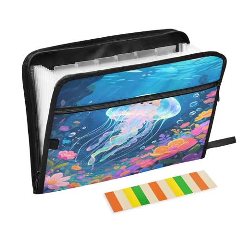 Jellyfish Cat Unterwasser-Dokumentenmappe, erweiterbarer Reißverschluss, 13 Taschen, Akkordeon-Dokumenten-Organizer für Arbeit und Zuhause von Nexawaveo