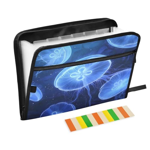 Jellyfish Deep Blue Ocean Fächermappe mit Reißverschluss, 13 Taschen, Akkordeon-Dokumenten-Organizer für Arbeit und Zuhause von Nexawaveo