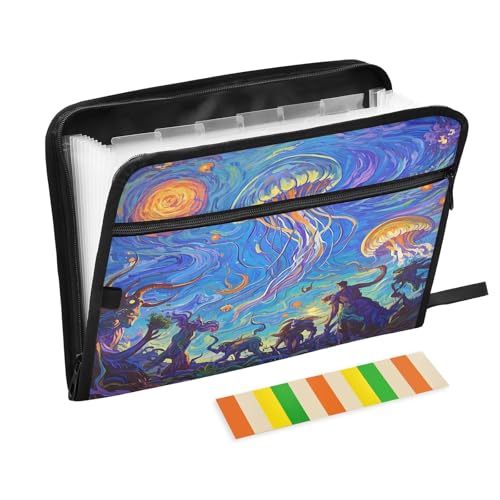 Jellyfish and Fantasy Creatures in Blue Expanding Zip File Folder 13 Pockets Accordion Document Organizer for Work Home von Nexawaveo