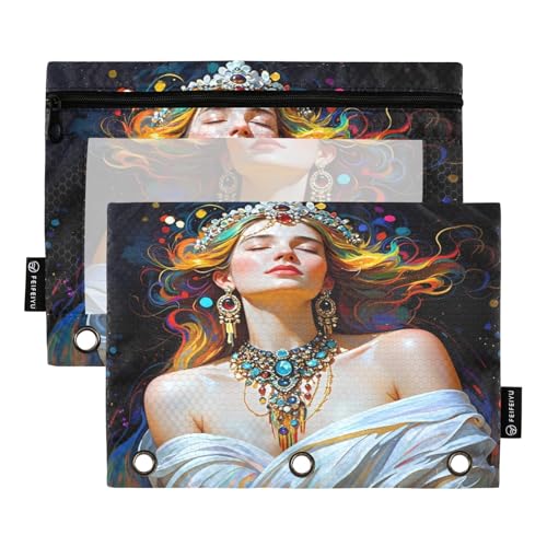 Kunstvolles Federmäppchen im Hochformat, Schwarz, 2 Stück, für 3-Ringbücher, glatter Reißverschluss mit transparentem PVC-Fenster, Federmäppchen für Schulbedarf von Nexawaveo