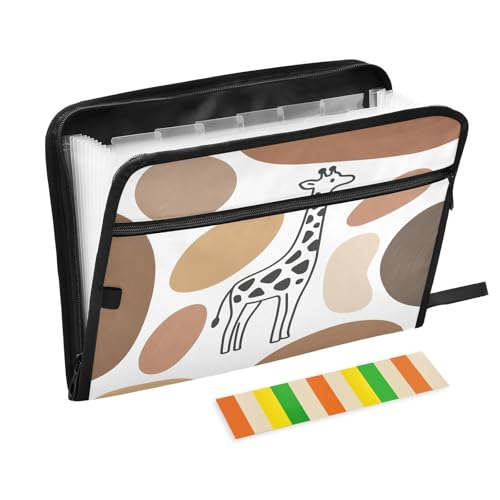Line Art Fächermappe mit Reitern, 13 Fächern, Giraffenmuster, Braun von Nexawaveo