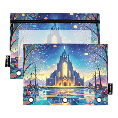 Magical Church Night Federmäppchen-Set für 3-Ringbuch, glatter Reißverschluss mit transparentem PVC-Fenster, Federmäppchen für Schulbedarf, 2 Stück Magical Church Night Federmäppchen-Set für 3-Ringbuch, glatter Reißverschluss mit transparentem PVC-Fenster, Federmäppchen für Schulbedarf, 2 Stück von Nexawaveo