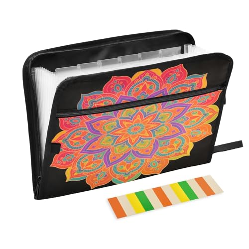 Mandala Art Akkordeon-Aktenordner mit 13 Fächern, erweiterbarer Aktenordner mit Etiketten, Rechnungen, Quittungen, Dokumentenhalter von Nexawaveo