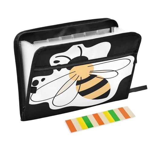 Minimalist Bee Fächermappe mit 13 Fächern, A4, mit Reißverschluss, Schwarz von Nexawaveo
