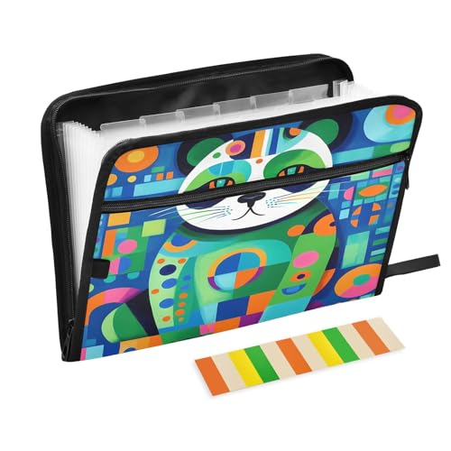 Modern Art Akkordeon-Aktenordner mit Panda-Motiv, 13 Fächer, erweiterbar, mit Etiketten, Rechnungen, Quittungen, Dokumentenhalter von Nexawaveo