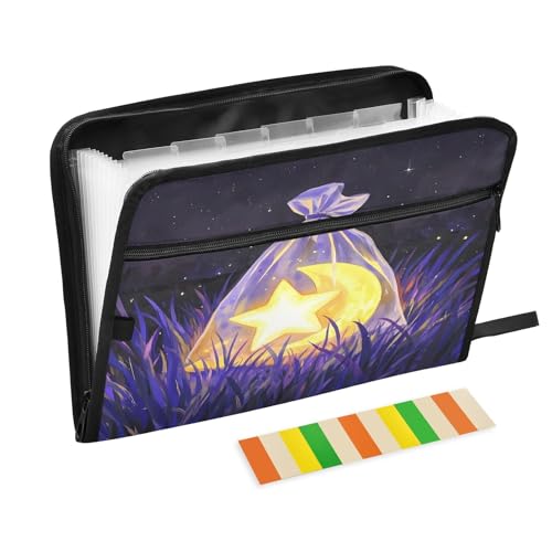 Mond und Stern in Tasche, Fächermappe mit Reißverschluss, 13 Taschen, Akkordeon-Dokumenten-Organizer für Arbeit und Zuhause, Violett Mond und Stern in Tasche, Fächermappe mit Reißverschluss, 13 Taschen, Akkordeon-Dokumenten-Organizer für Arbeit und Zuhause, Violett von Nexawaveo