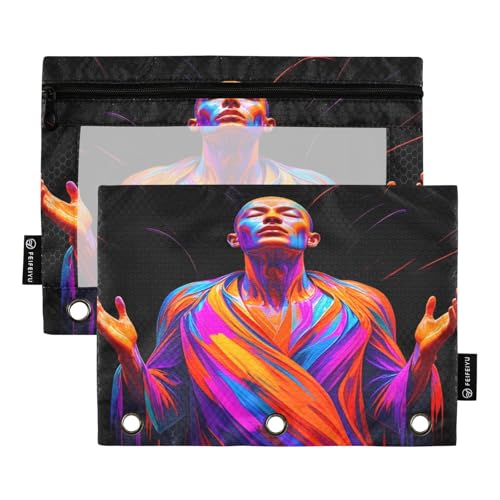 Mystical Federmäppchen-Set für 3-Ringbücher, Hochformat, glatter Reißverschluss mit transparentem PVC-Fenster, Federmäppchen für Schulbedarf, Schwarz, 2 Stück von Nexawaveo