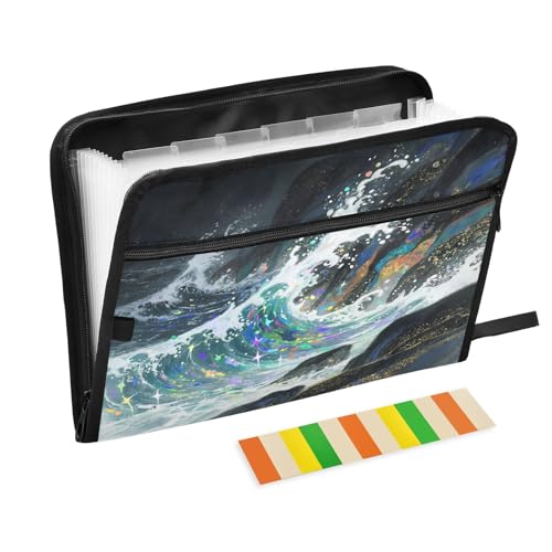 Mystical Ocean Waves Fächermappe mit 13 Fächern, mit Etiketten, A4, Dokumenten-Organizer mit Reißverschluss von Nexawaveo