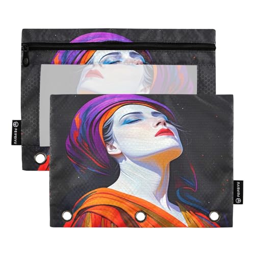 Mystical Woman Hochformat, Schwarz, 2 Stück, Federmäppchen für 3-Ringbuch, glatter Reißverschluss mit transparentem PVC-Fenster, Federmäppchen für Schulbedarf von Nexawaveo