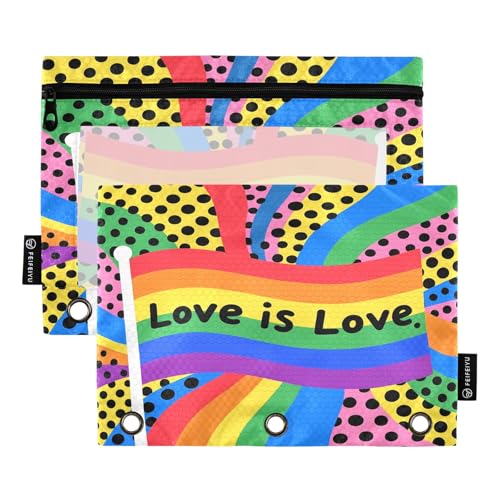 Nexawaveo Federmäppchen mit Aufschrift "Love Is Love", LGBT-Flagge, 2 Stück, für 3-Ringbücher, glatter Reißverschluss mit transparentem PVC-Fenster, Federmäppchen für Schulbedarf Nexawaveo Federmäppchen mit Aufschrift "Love Is Love", LGBT-Flagge, 2 Stück, für 3-Ringbücher, glatter Reißverschluss mit transparentem PVC-Fenster, Federmäppchen für Schulbedarf von Nexawaveo