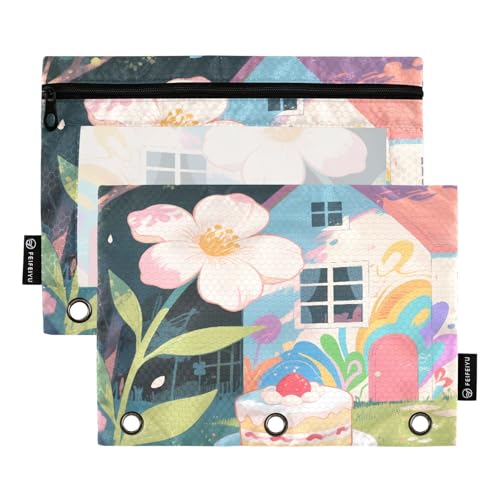 Nexawaveo Federmäppchen mit Blumenhaus-Kuchen, 2 Stück, für 3-Ringbücher, glatter Reißverschluss mit transparentem PVC-Fenster, Federmäppchen für Schulbedarf Nexawaveo Federmäppchen mit Blumenhaus-Kuchen, 2 Stück, für 3-Ringbücher, glatter Reißverschluss mit transparentem PVC-Fenster, Federmäppchen für Schulbedarf von Nexawaveo