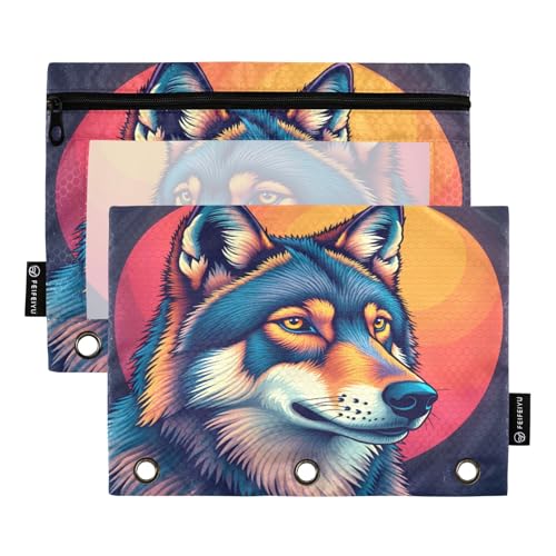 Nexawaveo Federmäppchen mit blauem und orangefarbenem Wolf, 2 Stück, für 3-Ringbücher, glatter Reißverschluss mit transparentem PVC-Fenster, Federmäppchen für Schulbedarf Nexawaveo Federmäppchen mit blauem und orangefarbenem Wolf, 2 Stück, für 3-Ringbücher, glatter Reißverschluss mit transparentem PVC-Fenster, Federmäppchen für Schulbedarf von Nexawaveo