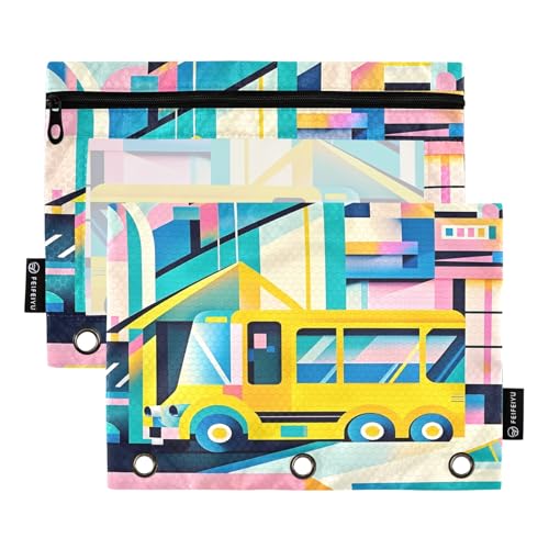 Nexawaveo Federmäppchen mit geometrischem Bus, Gelb, 2 Stück, für 3-Ringordner, glatter Reißverschluss mit transparentem PVC-Fenster, Federmäppchen für Schulbedarf Nexawaveo Federmäppchen mit geometrischem Bus, Gelb, 2 Stück, für 3-Ringordner, glatter Reißverschluss mit transparentem PVC-Fenster, Federmäppchen für Schulbedarf von Nexawaveo