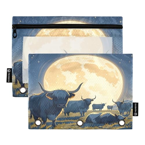 Nexawaveo Moonlit Cattle Nightscape Federmäppchen-Set für 3-Ringbuch, glatter Reißverschluss mit transparentem PVC-Fenster, Federmäppchen für Schulbedarf, 2 Stück Nexawaveo Moonlit Cattle Nightscape Federmäppchen-Set für 3-Ringbuch, glatter Reißverschluss mit transparentem PVC-Fenster, Federmäppchen für Schulbedarf, 2 Stück von Nexawaveo