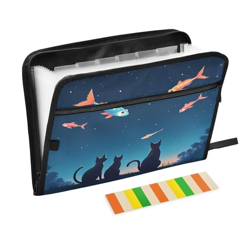 Night Cats Fish Expanding Zip File Folder 13 Pockets Accordion Document Organizer for Work Home von Nexawaveo