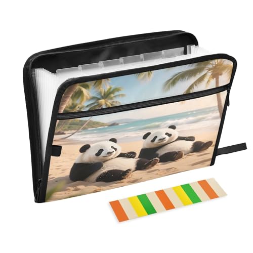 Panda on Beach Akkordeon-Aktenordner, 13 Fächer, erweiterbar, mit Etiketten, Rechnungen, Quittungen, Dokumentenhalter von Nexawaveo