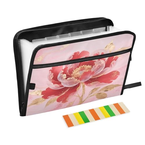 Pfingstrose, erweiterbarer Aktenordner mit Reißverschluss, 13 Taschen, Akkordeon-Dokumenten-Organizer für Arbeit und Zuhause von Nexawaveo