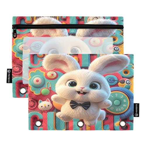 Playful Bunny Federmäppchen-Set für 3-Ringordner, glatter Reißverschluss mit transparentem PVC-Fenster, Federmäppchen für Schulbedarf, mehrfarbig, 2 Stück Playful Bunny Federmäppchen-Set für 3-Ringordner, glatter Reißverschluss mit transparentem PVC-Fenster, Federmäppchen für Schulbedarf, mehrfarbig, 2 Stück von Nexawaveo
