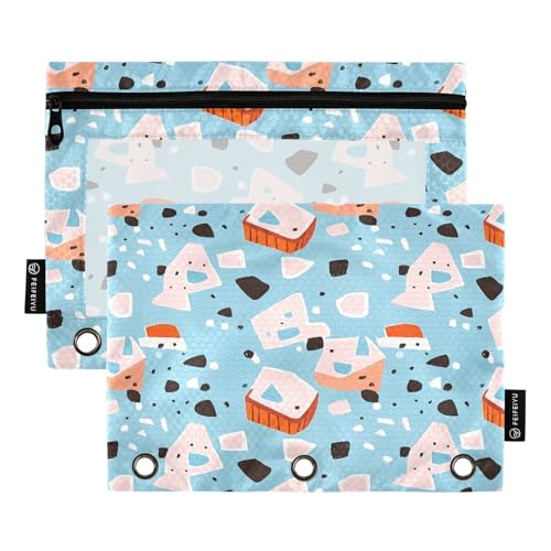 Playful Terrazzo Federmäppchen-Set für 3-Ringordner, glatter Reißverschluss mit transparentem PVC-Fenster, Federmäppchen für Schulbedarf, 2 Stück von Nexawaveo
