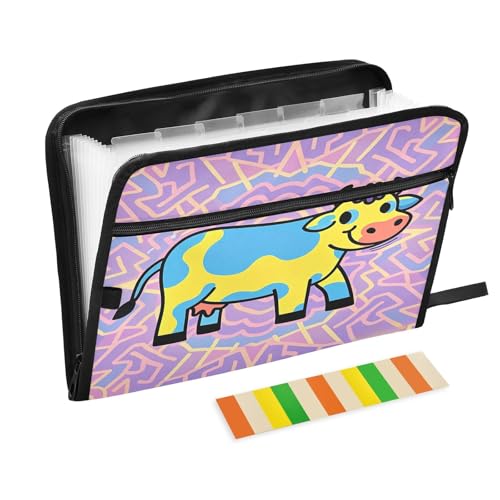 Psychedelic Cow Fächermappe mit Reißverschluss, 13 Taschen, Akkordeon-Dokumenten-Organizer für Arbeit und Zuhause, Violett Psychedelic Cow Fächermappe mit Reißverschluss, 13 Taschen, Akkordeon-Dokumenten-Organizer für Arbeit und Zuhause, Violett von Nexawaveo