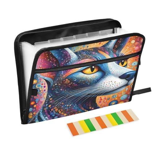 Psychedelic Dog Akkordeon-Aktenordner mit 13 Fächern, erweiterbar, mit Etiketten, für Rechnungen, Quittungen, Dokumente, Orange von Nexawaveo