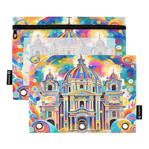 Psychedelic Kirche Regenbogen Federmäppchen Set für 3 Ringbücher glatter Reißverschluss mit transparentem PVC-Fenster Federmäppchen für Schulbedarf Psychedelic Kirche Regenbogen Federmäppchen Set für 3 Ringbücher glatter Reißverschluss mit transparentem PVC-Fenster Federmäppchen für Schulbedarf von Nexawaveo