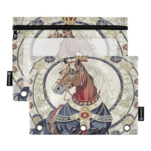 Regal Horse Crown Beige 2er-Pack Federmäppchen Set für 3-Ringbuch, glatter Reißverschluss mit transparentem PVC-Fenster, Federmäppchen für Schulbedarf Regal Horse Crown Beige 2er-Pack Federmäppchen Set für 3-Ringbuch, glatter Reißverschluss mit transparentem PVC-Fenster, Federmäppchen für Schulbedarf von Nexawaveo