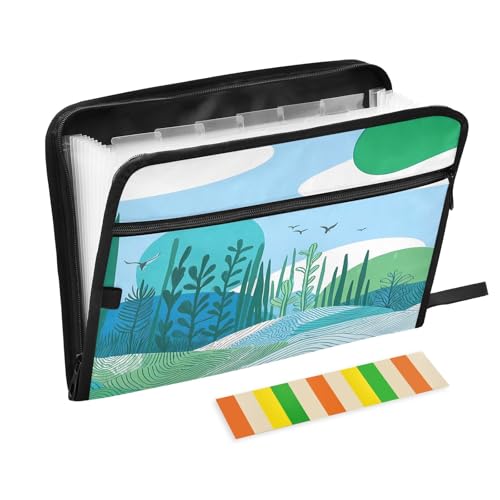 Serene Bluegreen Fächermappe mit 13 Fächern, Querformat, mit Etiketten, A4, Dokumenten-Organizer mit Reißverschluss von Nexawaveo