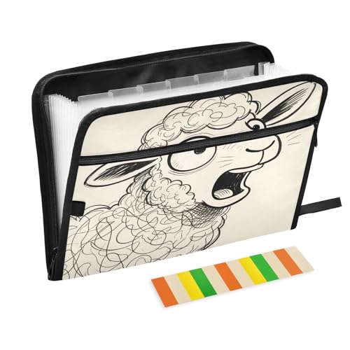 Sketchy Lamb Fächermappe mit Reitern, 13 Taschen, Akkordeon-Aktenordner für Büro, Klassenzimmer, Weiß von Nexawaveo