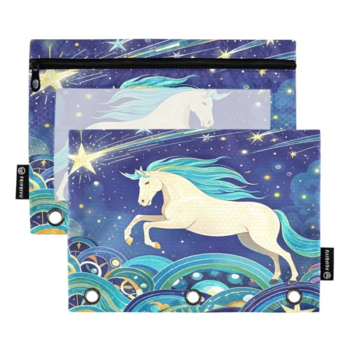 Skurrile Einhorn-Federmäppchen mit Sternenhimmel, 2 Stück, für 3-Ringbuch, glatter Reißverschluss mit transparentem PVC-Fenster, Federmäppchen für Schulbedarf Skurrile Einhorn-Federmäppchen mit Sternenhimmel, 2 Stück, für 3-Ringbuch, glatter Reißverschluss mit transparentem PVC-Fenster, Federmäppchen für Schulbedarf von Nexawaveo
