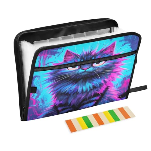 Stilisierte Katze, Fächermappe mit 13 Fächern, mit Etiketten, A4, Dokumenten-Organizer mit Reißverschluss, Cyan Stilisierte Katze, Fächermappe mit 13 Fächern, mit Etiketten, A4, Dokumenten-Organizer mit Reißverschluss, Cyan von Nexawaveo