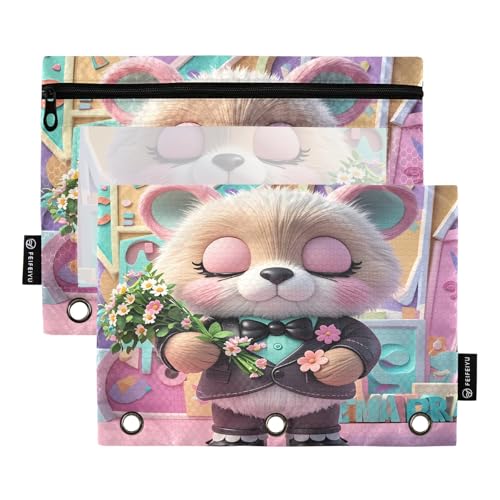 Stilvoller Bär, Pastellfarben, 2er-Pack, Federmäppchen-Set für 3-Ringbuch, glatter Reißverschluss mit transparentem PVC-Fenster, Federmäppchen für Schulbedarf Stilvoller Bär, Pastellfarben, 2er-Pack, Federmäppchen-Set für 3-Ringbuch, glatter Reißverschluss mit transparentem PVC-Fenster, Federmäppchen für Schulbedarf von Nexawaveo