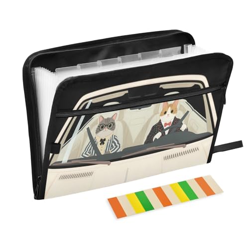 Stylish Cats Driving Fächermappe mit 13 Fächern, A4, Dokumenten-Organizer mit Reißverschluss Stylish Cats Driving Fächermappe mit 13 Fächern, A4, Dokumenten-Organizer mit Reißverschluss von Nexawaveo